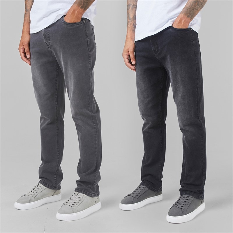 Mens Two Pack Straight Fit Denim Jeans Black Wash/Grey Wash - Image 1