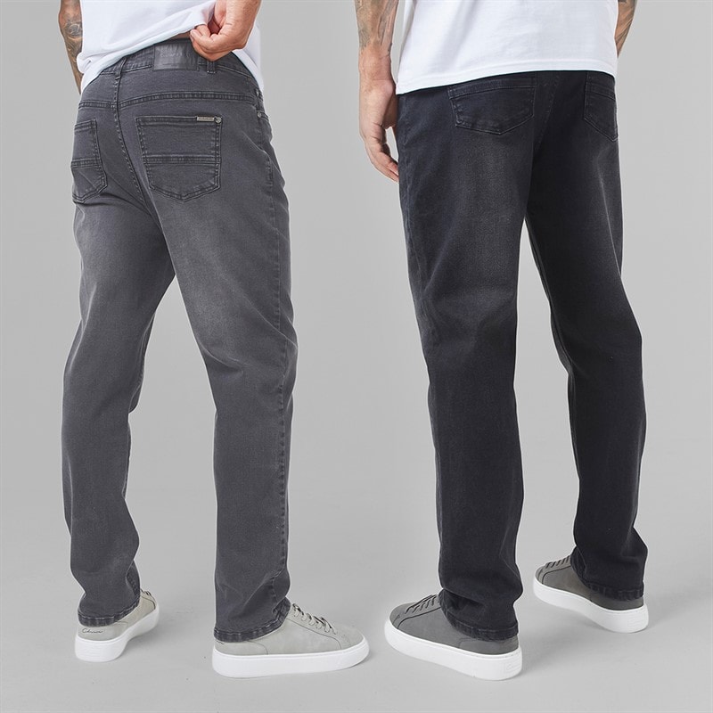 Mens Two Pack Straight Fit Denim Jeans Black Wash/Grey Wash - Image 2