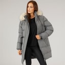 Womens Longline Faux Fur Parka With Hood Slate Grey