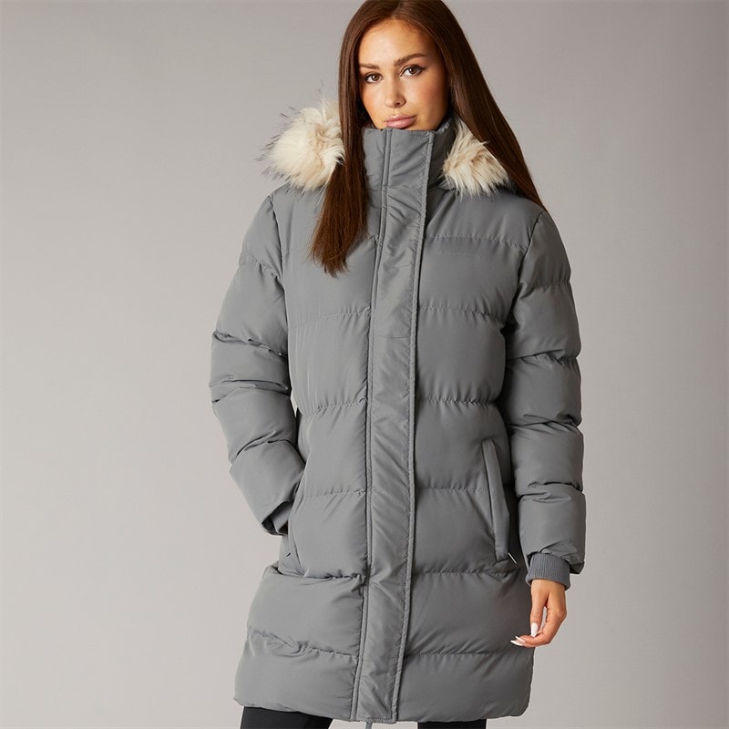 Womens Longline Faux Fur Parka With Hood Slate Grey - Image 5