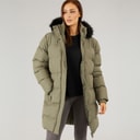 Womens Longline Faux Fur Parka With Hood Olive
