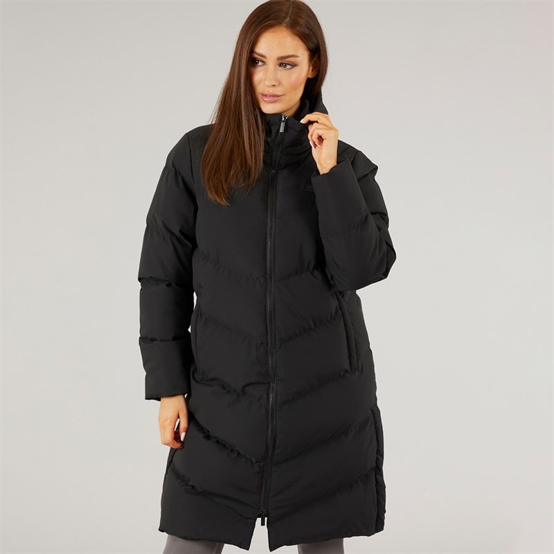 Womens Longline Split Hem Puffer Coat Black - Image 3
