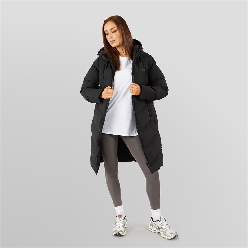 Womens Longline Split Hem Puffer Coat Black - Image 4