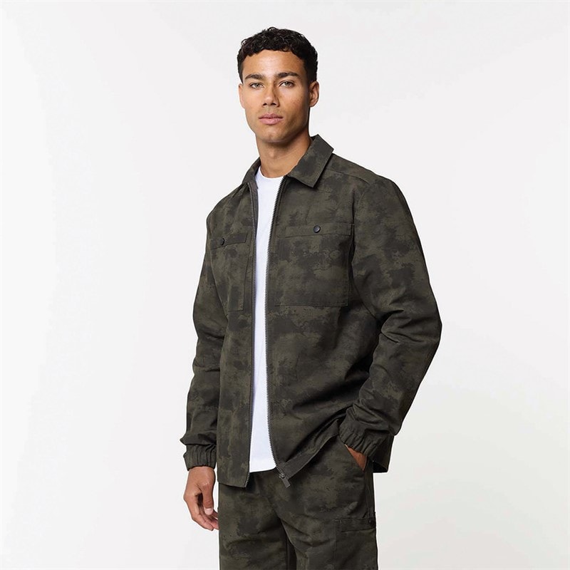 Closure London Mens Ripstop Camo Utility Over-Shirt Khaki Camo