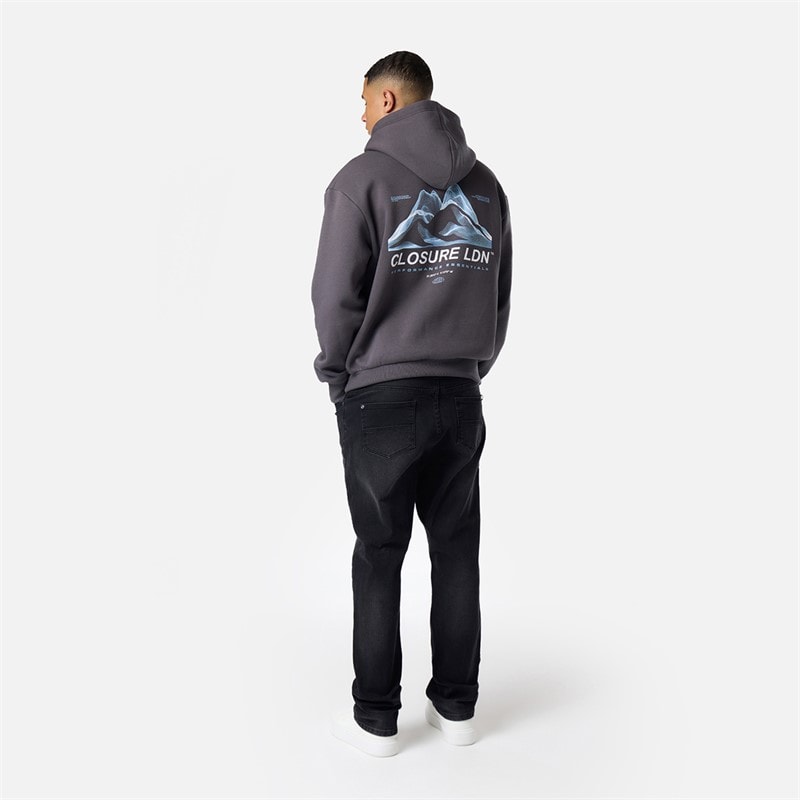 Mens Closure Gradient Mountains Hoodie Charcoal - Image 3