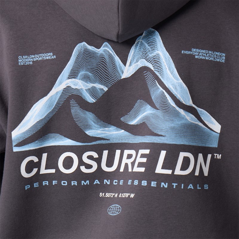 Mens Closure Gradient Mountains Hoodie Charcoal - Image 4