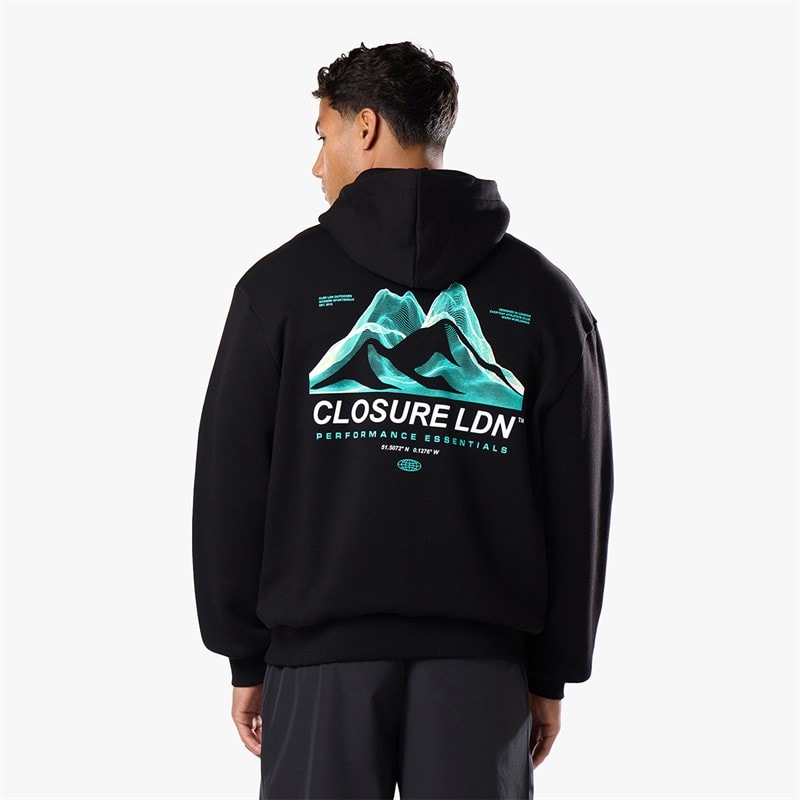 Mens Closure Gradient Mountains Hoodie Black - Image 2