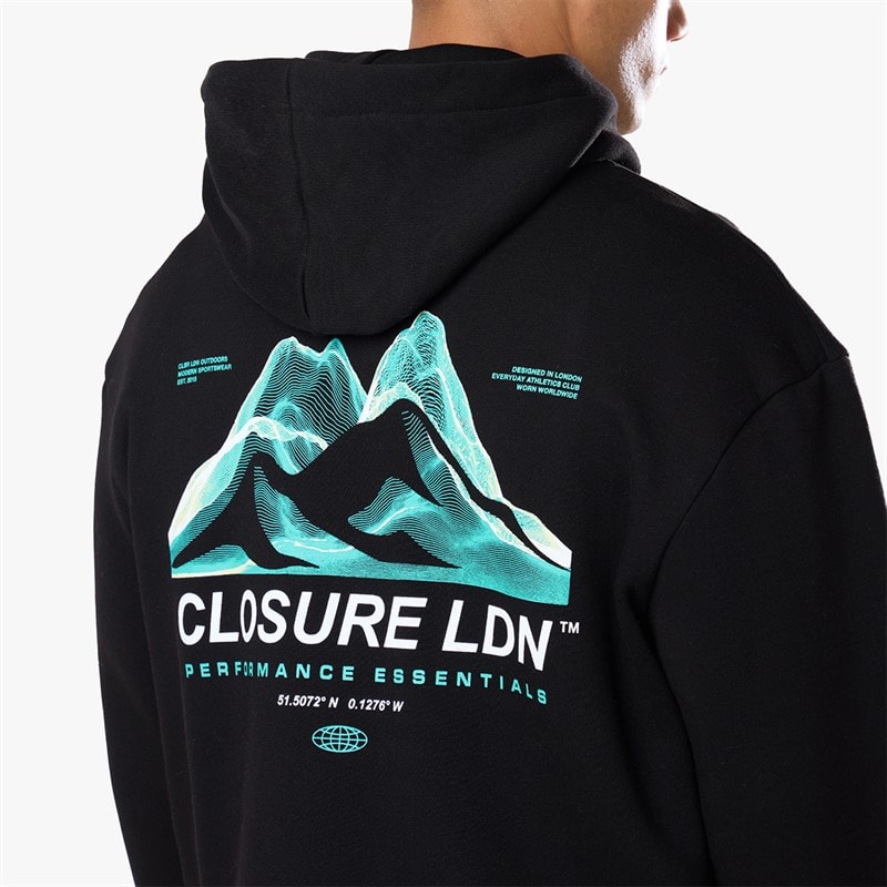 Mens Closure Gradient Mountains Hoodie Black - Image 4