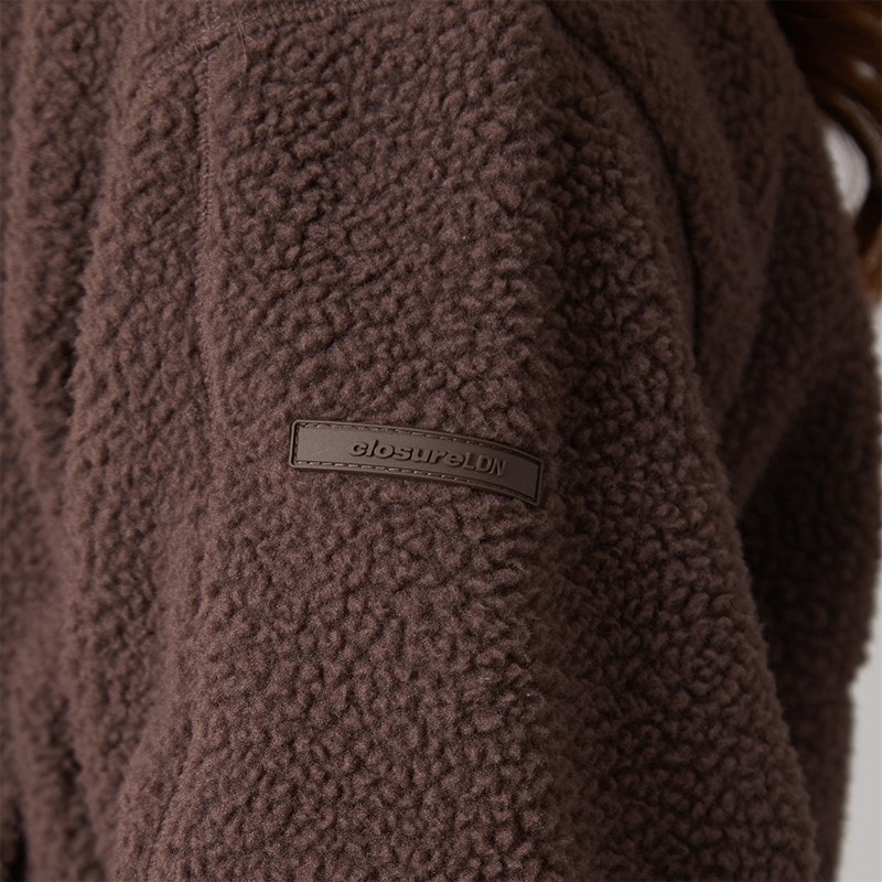 Womens Collared Borg Jacket Chocolate - Image 5