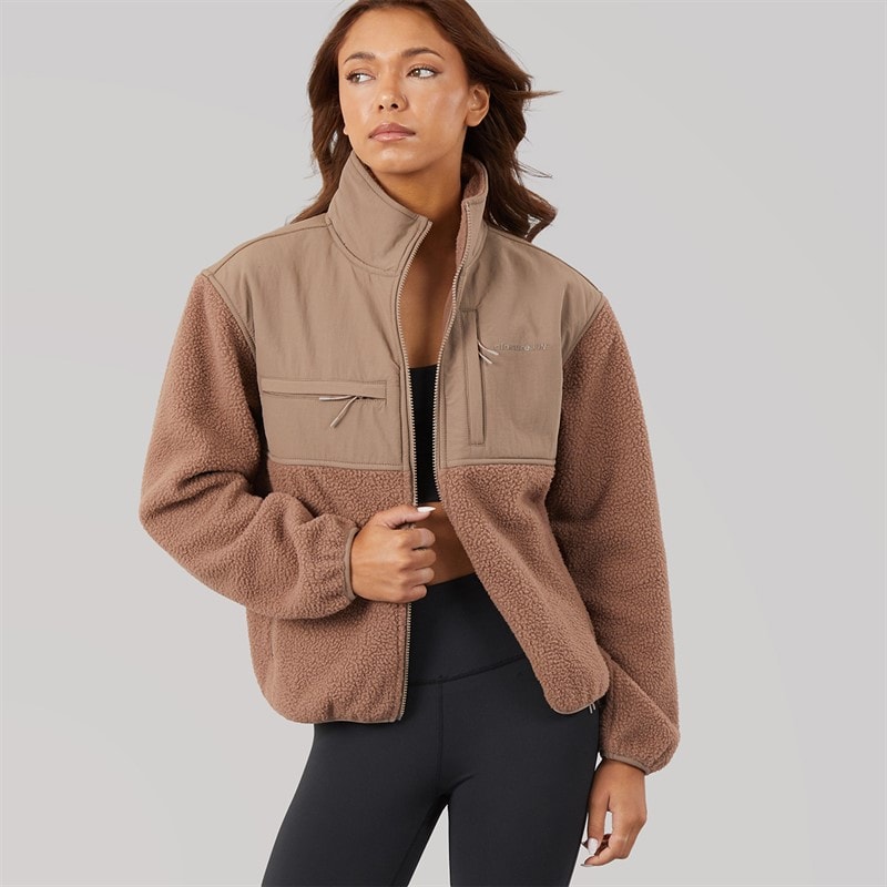 Womens Borg Tech Jacket Mocha - Image 5
