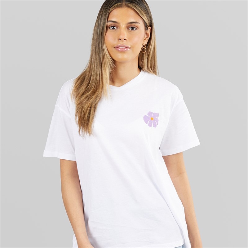 Womens Oversized Graphic T-Shirt White Flower - Image 2