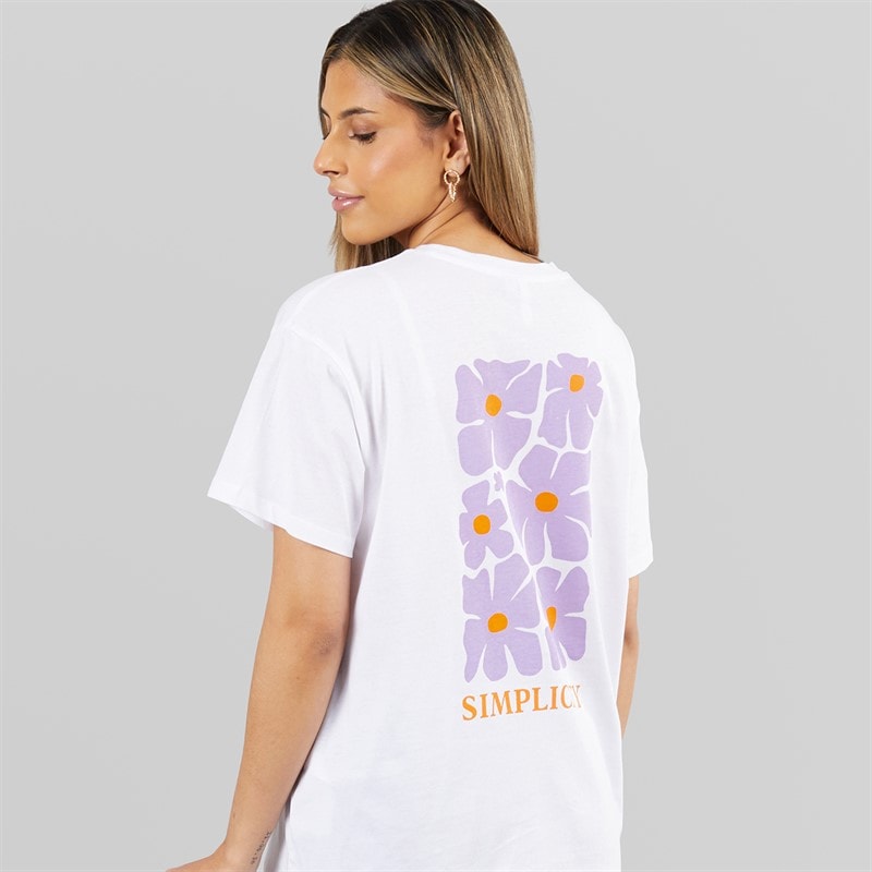 Womens Oversized Graphic T-Shirt White Flower - Image 3