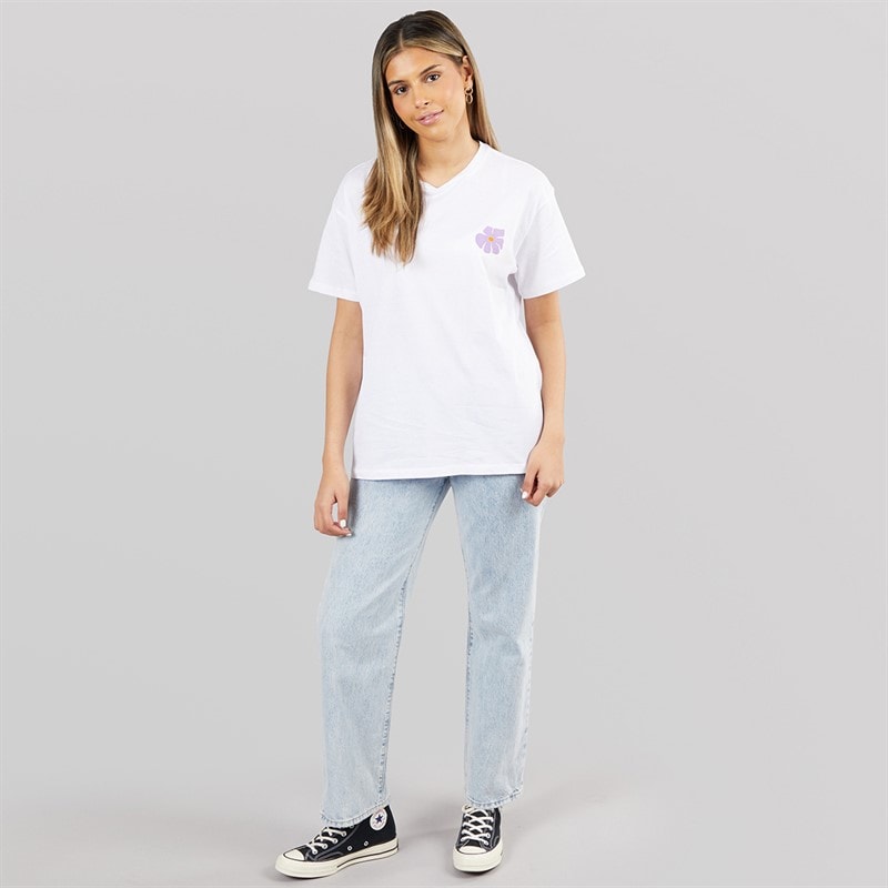 Womens Oversized Graphic T-Shirt White Flower - Image 4