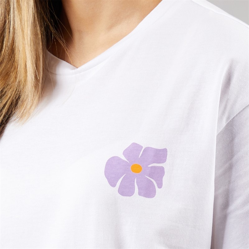Womens Oversized Graphic T-Shirt White Flower - Image 5