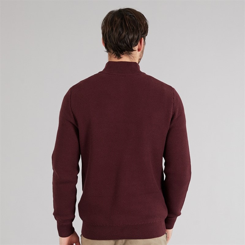 Mens Mesh Knit 1/2 Zip Waffle Jumper Burgundy - Image 2