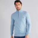 Mens 1/2 Zip Neck Fine Cotton Jumper Faded Denim