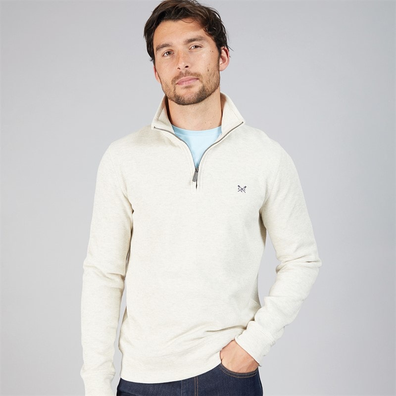 Crew Clothing Mens French Rib 1/2 Zip Sweatshirt Rainy Day Marl