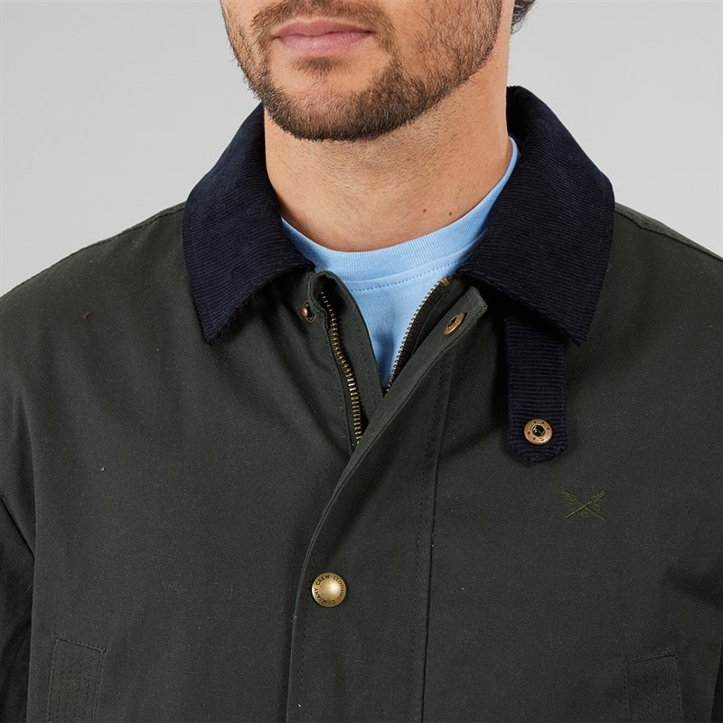 Mens Wax Jacket With Corduroy Collar Deep Forest - Image 3