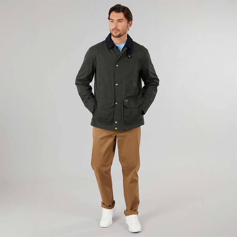 Mens Wax Jacket With Corduroy Collar Deep Forest - Image 4