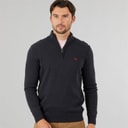 Mens 1/2 Zip Neck Fine Cotton Jumper Charcoal Marl