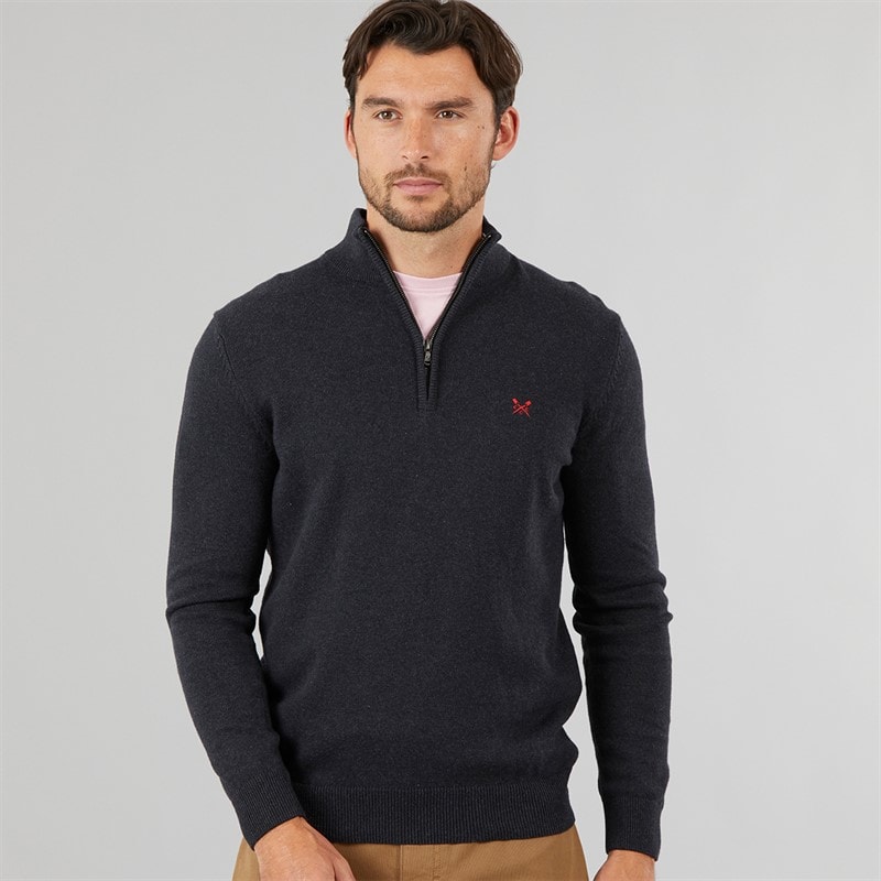 Mens 1/2 Zip Neck Fine Cotton Jumper Charcoal Marl - Image 1
