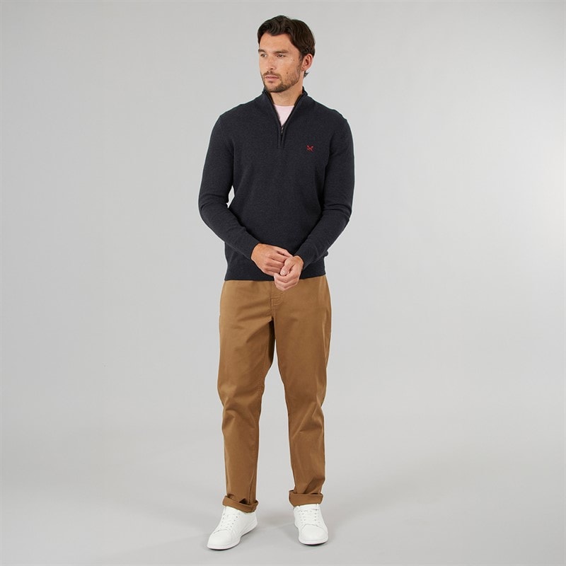 Mens 1/2 Zip Neck Fine Cotton Jumper Charcoal Marl - Image 3