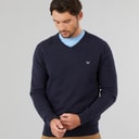 Mens V-Neck Cotton Jumper Heritage Dark Navy