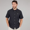 Mens Classic Fit Short Sleeve Linen Shirt Dark Navy/Phantom