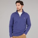 Mens French Rib Half Zip Sweatshirt Deep Cobalt