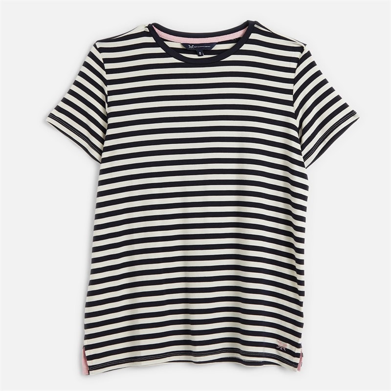 Crew Clothing Womens Crew Modal Blend Striped T-Shirt Dark Blue/White Linen