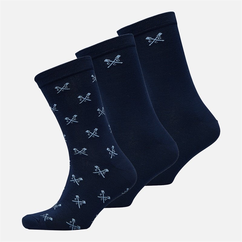 Mens Three Pack Logo Crew Socks Navy - Image 1