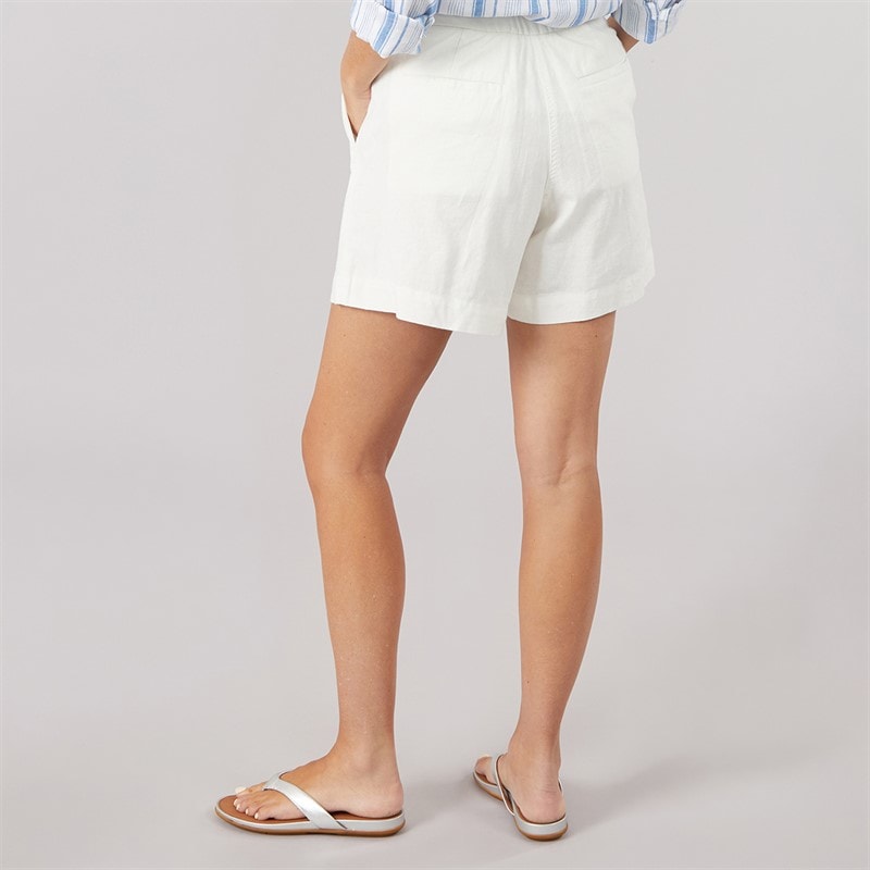 Womens Wide Leg Shorts White Linen - Image 2
