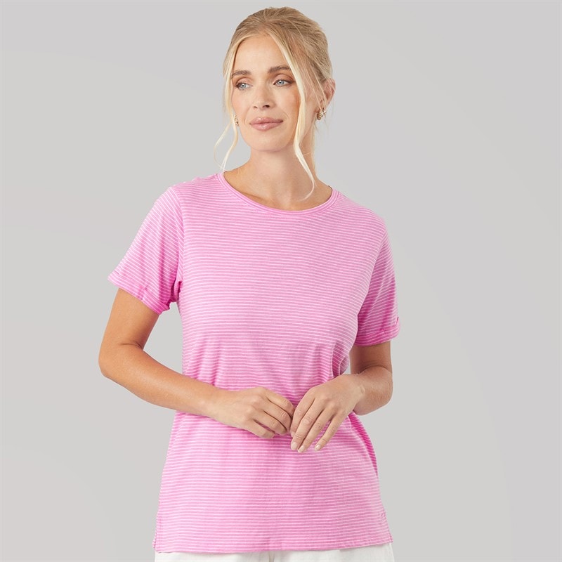 Womens Slub Stripe T-Shirt Fushpinwh - Image 2
