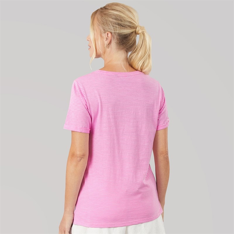 Womens Slub Stripe T-Shirt Fushpinwh - Image 3
