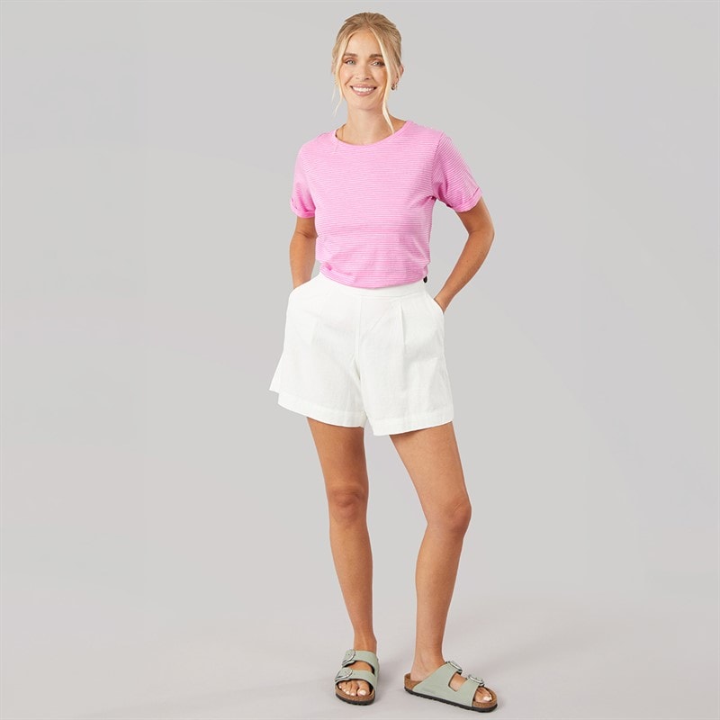 Womens Slub Stripe T-Shirt Fushpinwh - Image 4