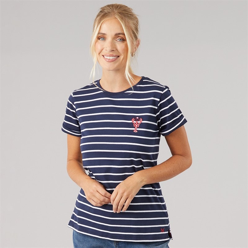 Crew Clothing Womens Crew Stripe Lobster Heart T-Shirt Navwhred