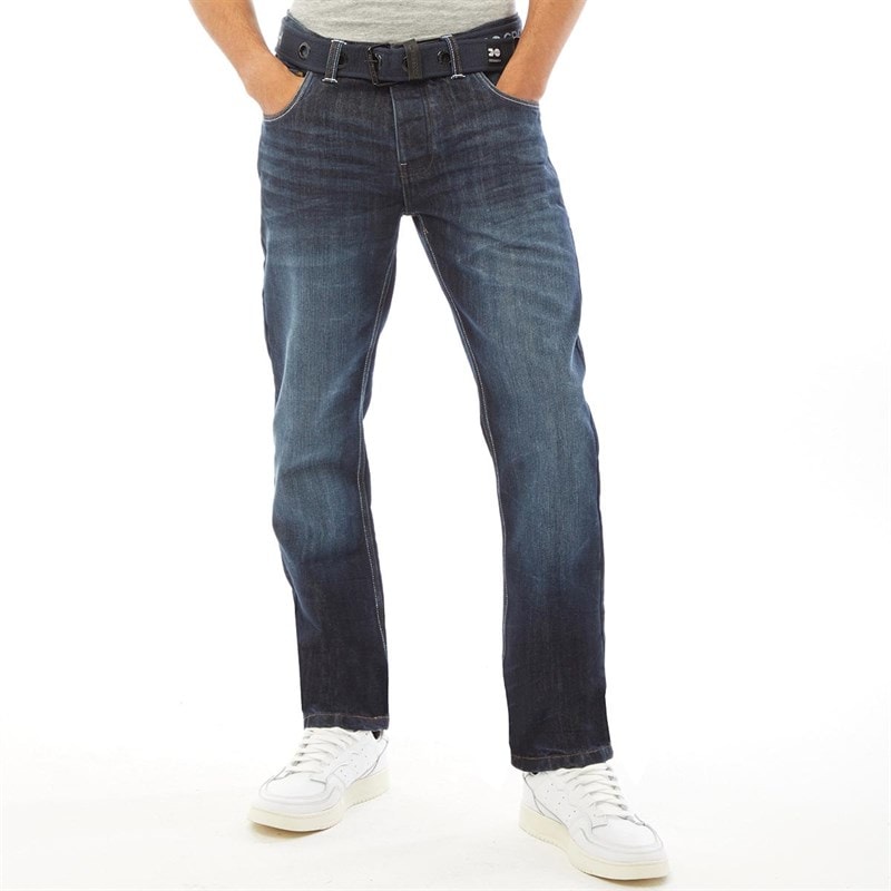 Mens New Embossed Techno Straight Fit Jeans Dark Wash - Image 3