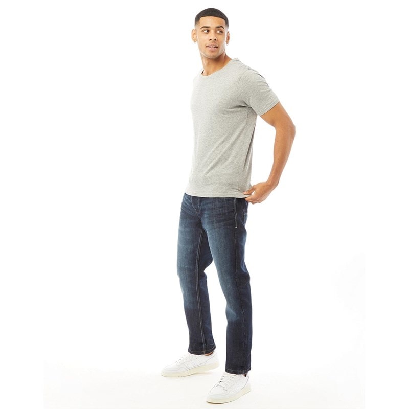 Mens New Embossed Techno Straight Fit Jeans Dark Wash - Image 4