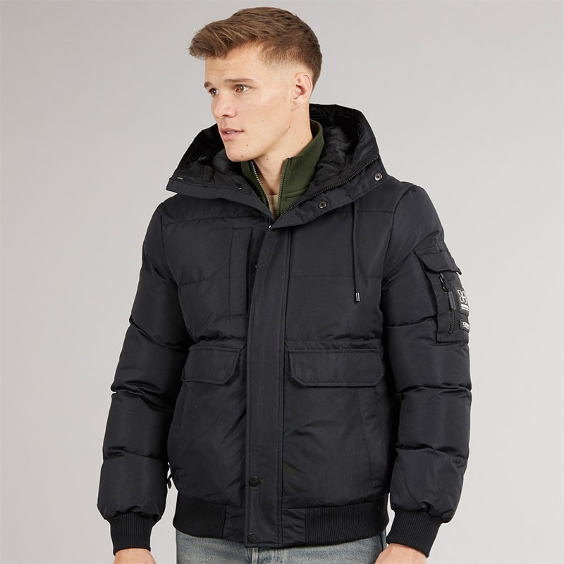 Mens Milwaka Fur Lined Hooded Jacket Black - Image 3
