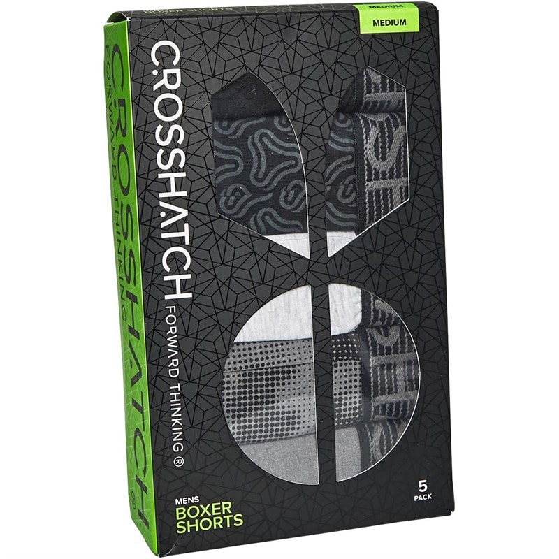 Mens Buzzard Five Pack Boxers Black/Pattern/Grey Marl/Pattern/Dark Grey - Image 2