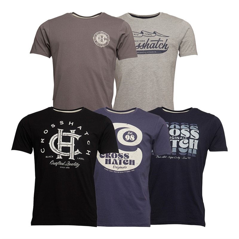 Mens Morath Five Pack T-Shirts Black/Dark Grey/Grey Marl/Navy/Denim Blue - Image 1