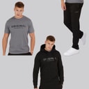 Mens Chemberry Hoodie T-Shirt And Open Hem Joggers Set Black/Charcoal