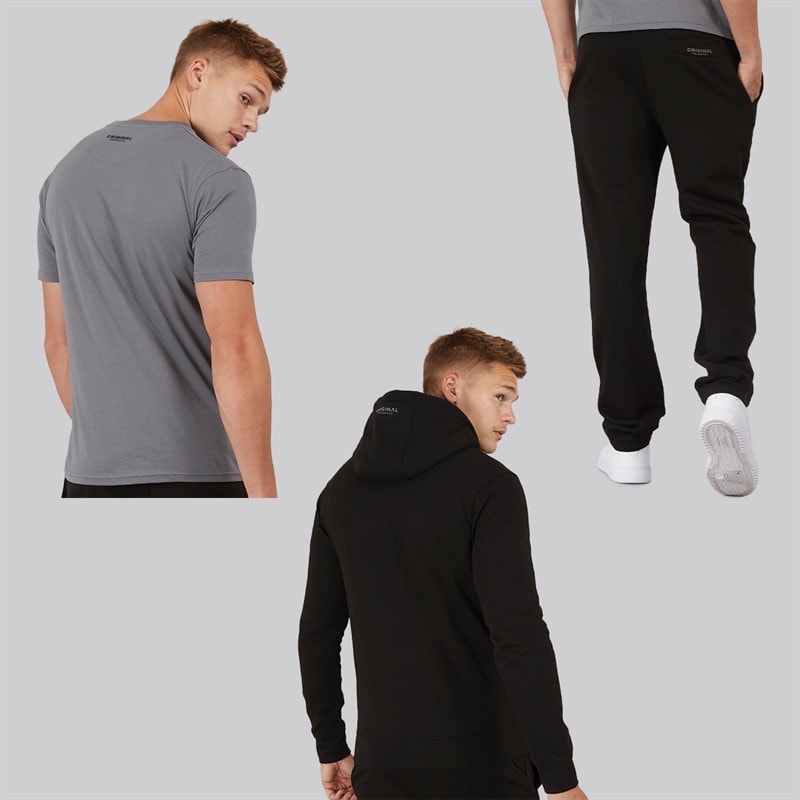 Mens Chemberry Hoodie T-Shirt And Open Hem Joggers Set Black/Charcoal - Image 2