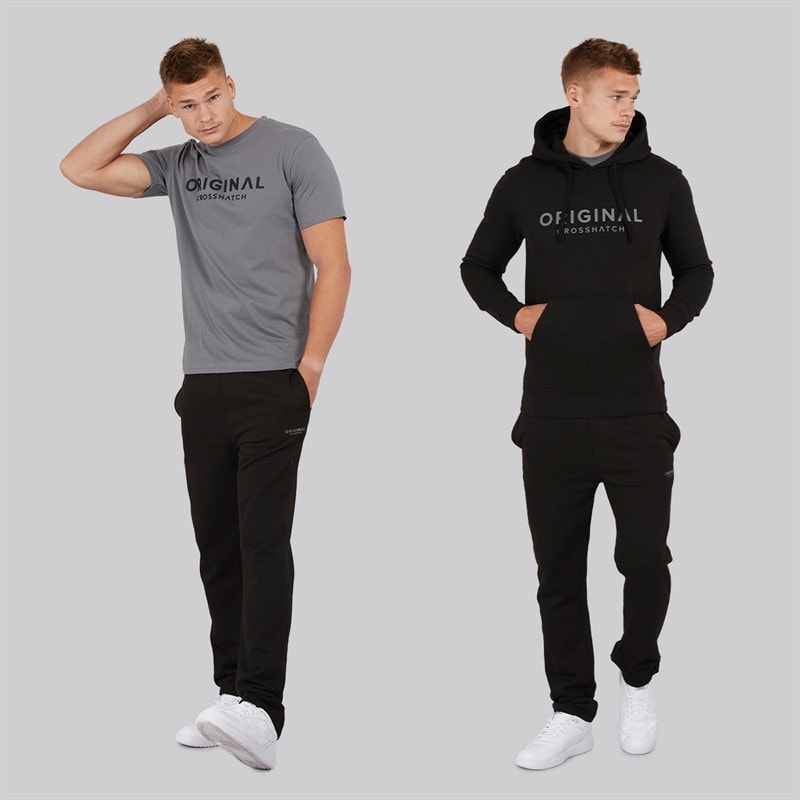 Mens Chemberry Hoodie T-Shirt And Open Hem Joggers Set Black/Charcoal - Image 3