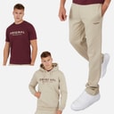 Mens Chemberry Hoodie T-Shirt And Open Hem Joggers Set Stone/Burgundy