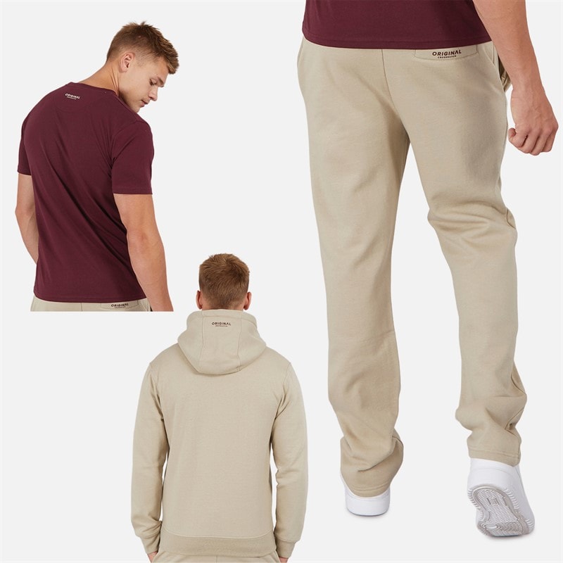 Mens Chemberry Hoodie T-Shirt And Open Hem Joggers Set Stone/Burgundy - Image 2