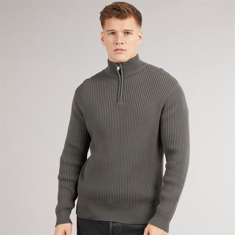 Mens Havaline 1/4 Zip Knitted Jumper Charcoal Grey - Image 5