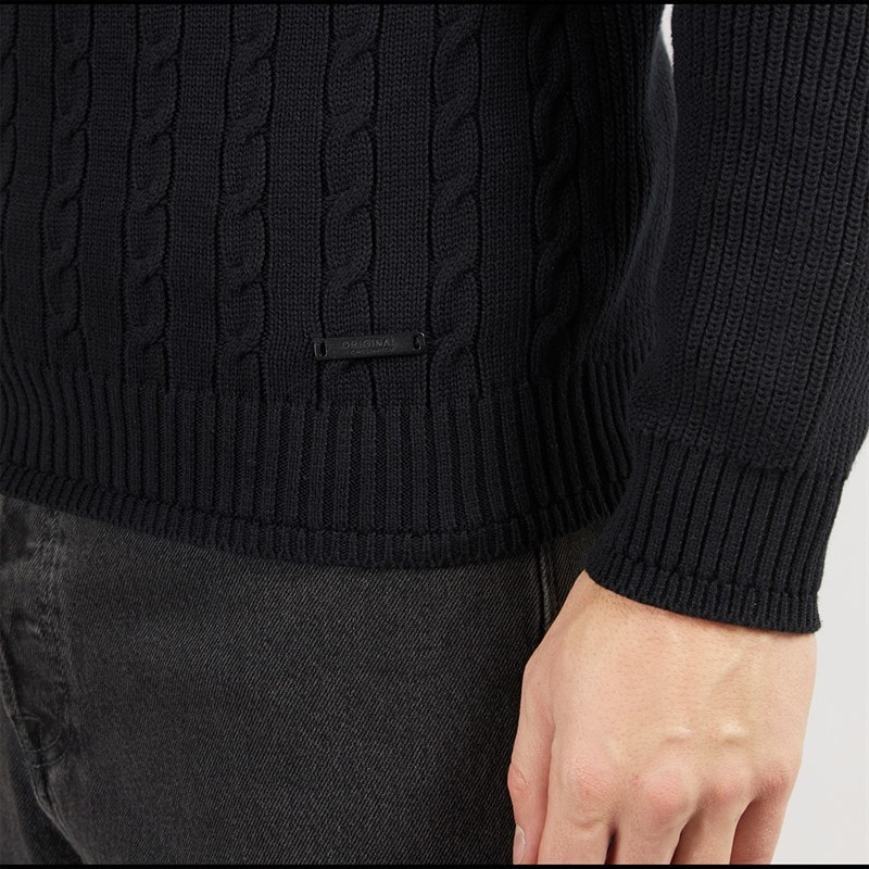 Mens Kabstars Cable Knit Jumper Black - Image 3