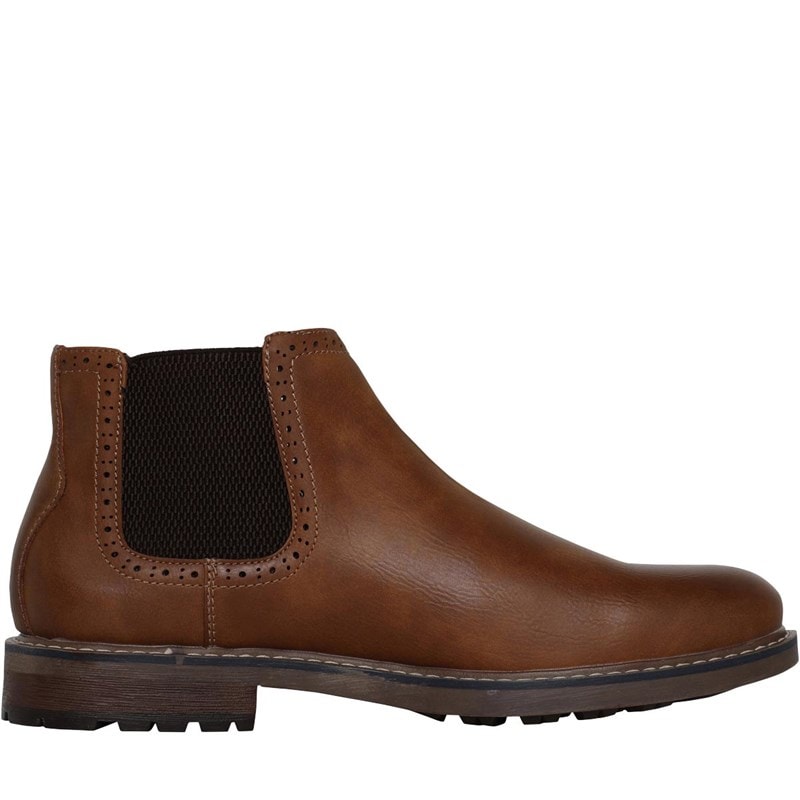 Mens Eastside Brogue Chelsea Boots Tan - Image 5