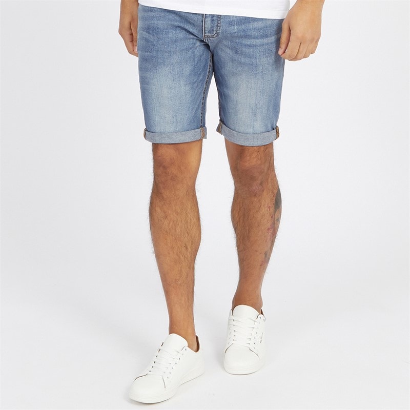 Duck and Cover Mens Zeki Denim Shorts Stone Wash